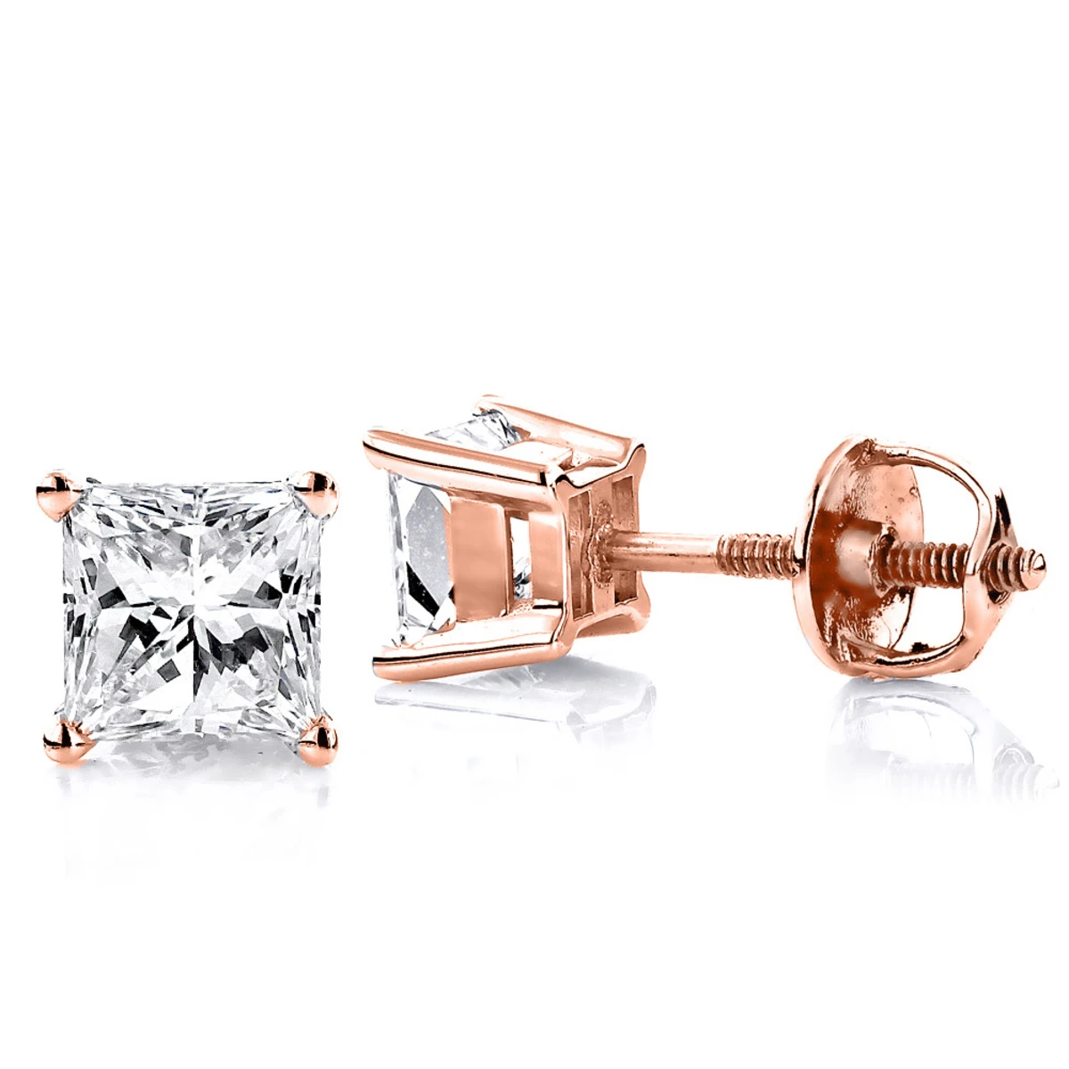 Two Carat 18K White Gold Solitaire Princess Cut Diamond Stud Earrings 5 Two Carat 18K White Gold Solitaire Princess Cut Diamond Stud Earrings - Image 3