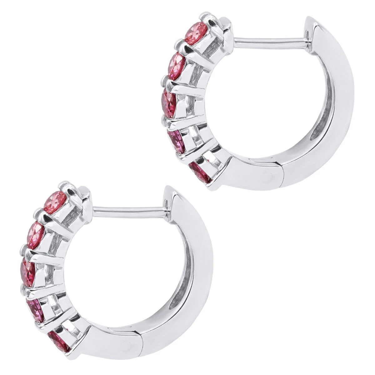 Pink Diamond Huggie Earrings Hoops 1 Carat 14K White Gold 6 Pink Diamond Huggie Earrings Hoops 1 Carat 14K White Gold - Image 4