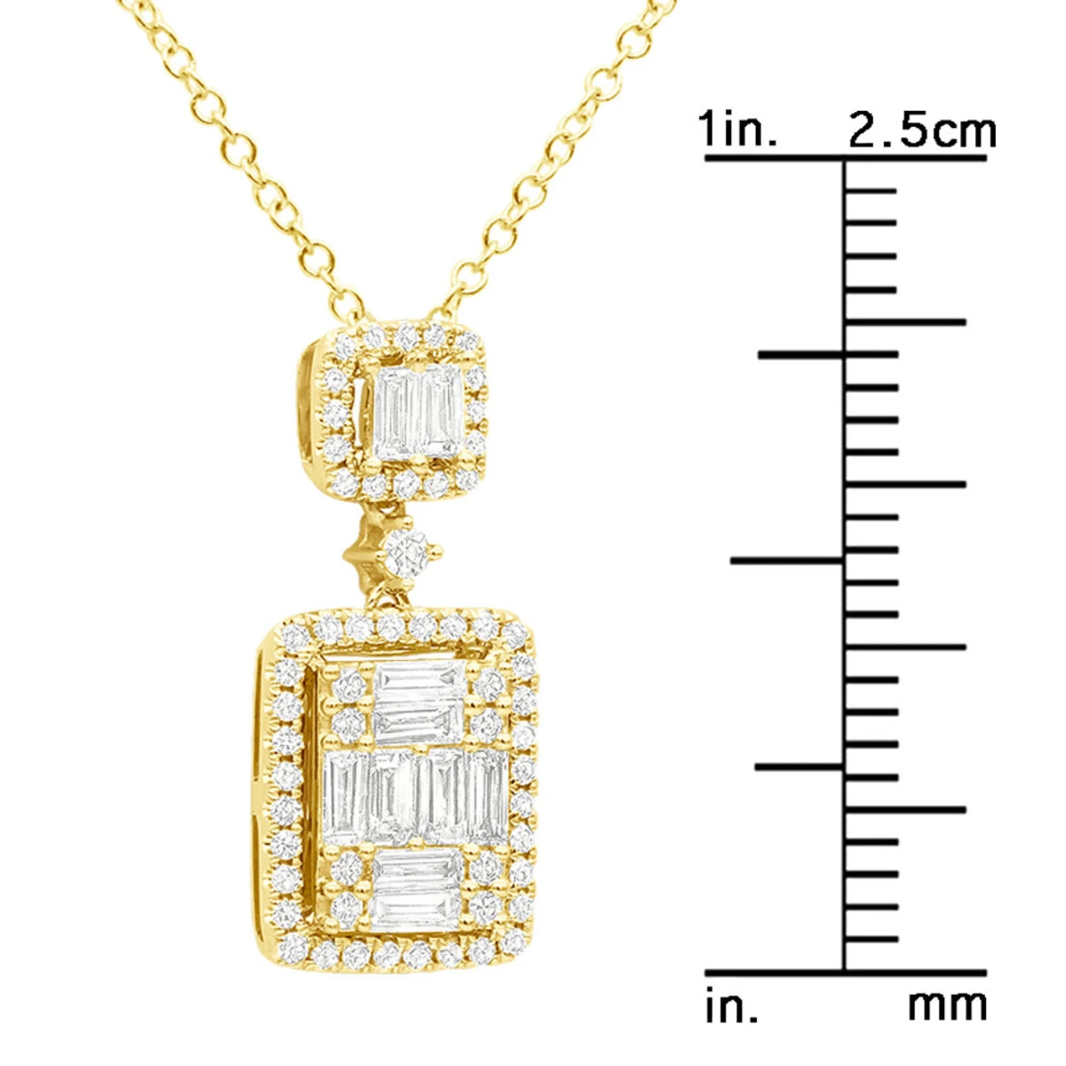 Unique 14K Yellow Gold 1 Carat Round And Baguette Diamond Pendant Necklace For Women 10 Unique 14K Yellow Gold 1 Carat Round And Baguette Diamond Pendant Necklace For Women - Image 8