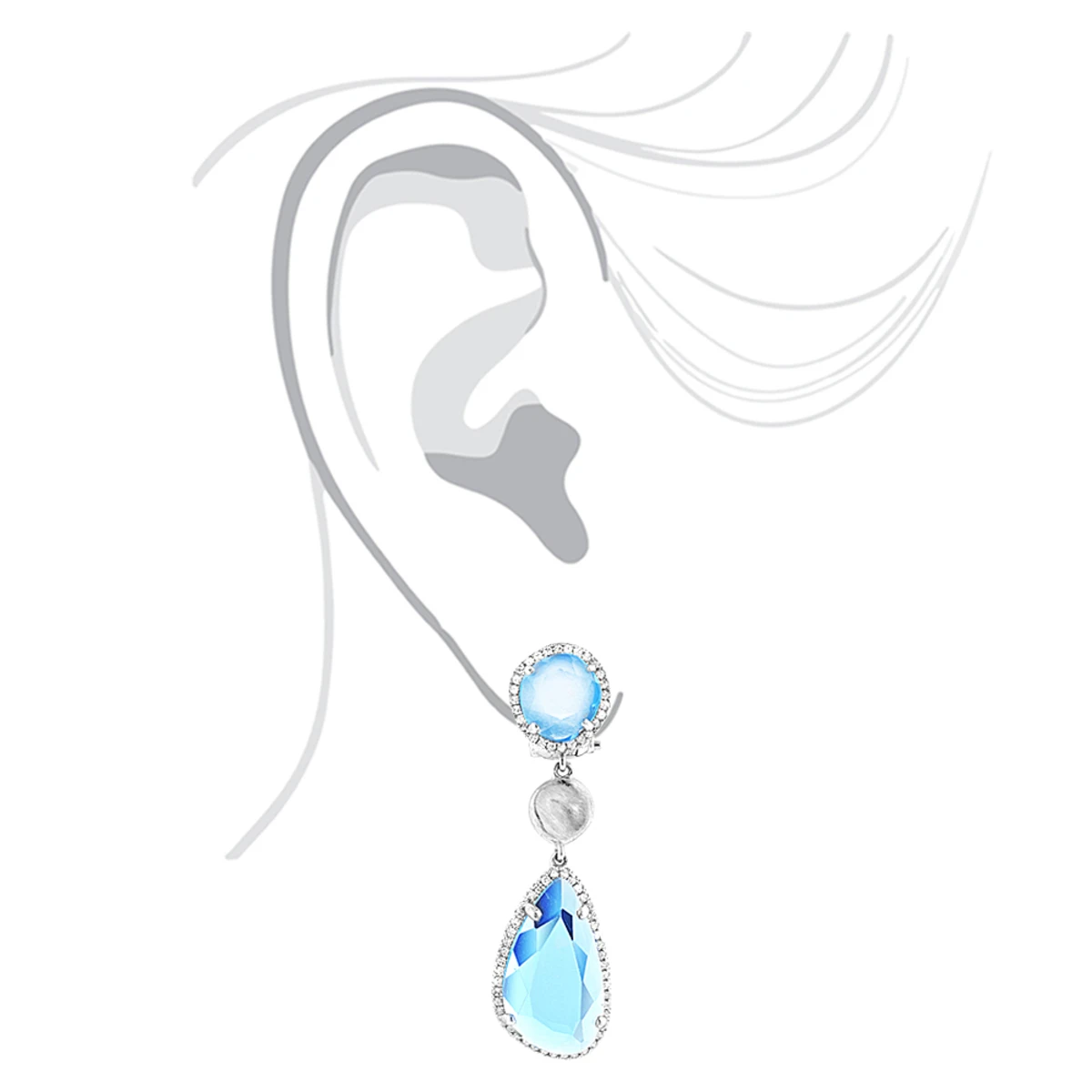 Unique 14K White Gold Blue Topaz Ladies Diamond Drop Earrings 0.64ct 5 Unique 14K White Gold Blue Topaz Ladies Diamond Drop Earrings 0.64ct - Image 3