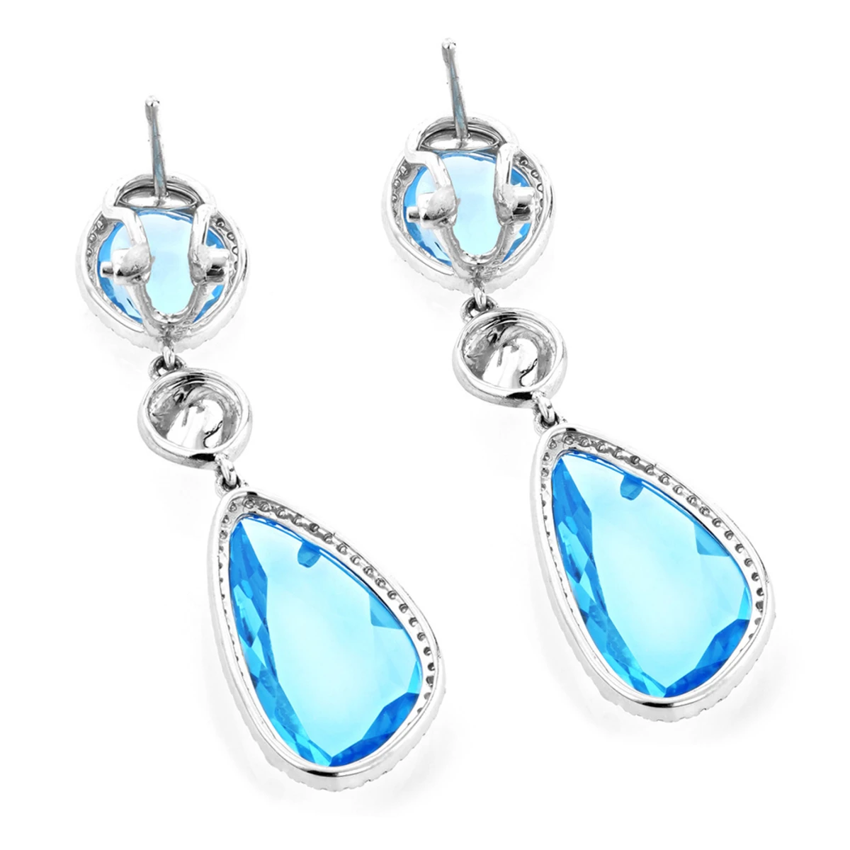 Unique 14K White Gold Blue Topaz Ladies Diamond Drop Earrings 0.64ct 4 Unique 14K White Gold Blue Topaz Ladies Diamond Drop Earrings 0.64ct - Image 2