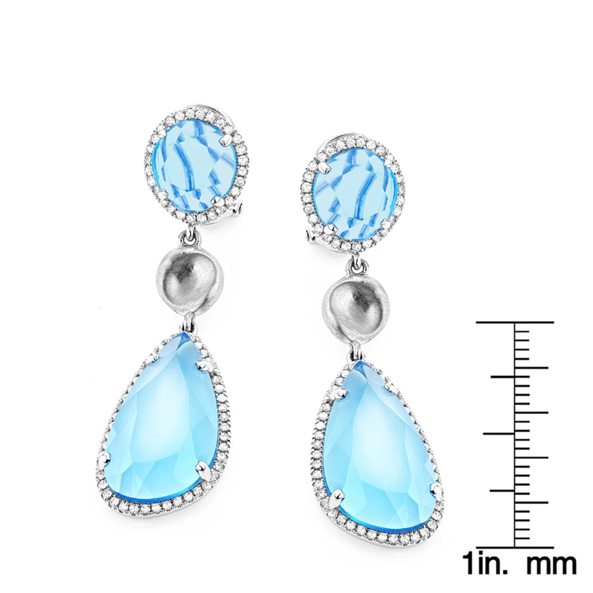 Unique 14K White Gold Blue Topaz Ladies Diamond Drop Earrings 0.64ct 7 Unique 14K White Gold Blue Topaz Ladies Diamond Drop Earrings 0.64ct - Image 5