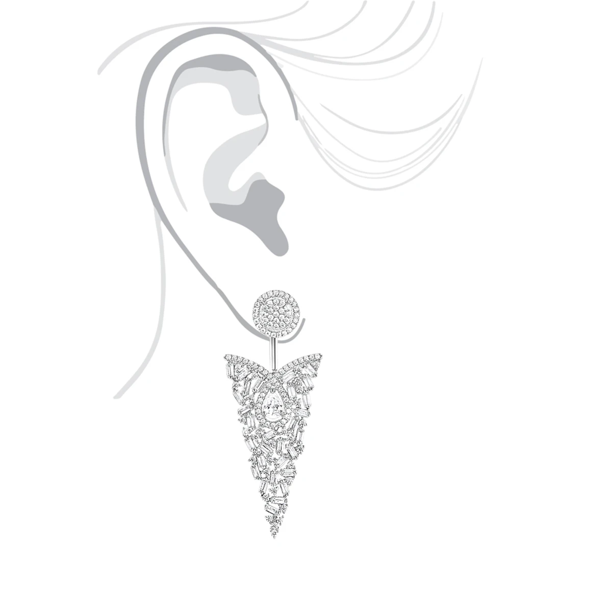 Unique 14K White Gold Designer Baguette Round Diamond Earrings 4ct 7 Unique 14K White Gold Designer Baguette Round Diamond Earrings 4ct - Image 5