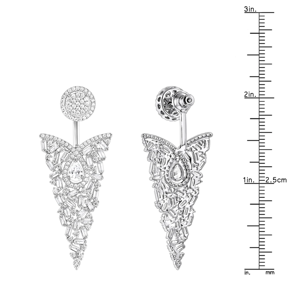 Unique 14K White Gold Designer Baguette Round Diamond Earrings 4ct 8 Unique 14K White Gold Designer Baguette Round Diamond Earrings 4ct - Image 6