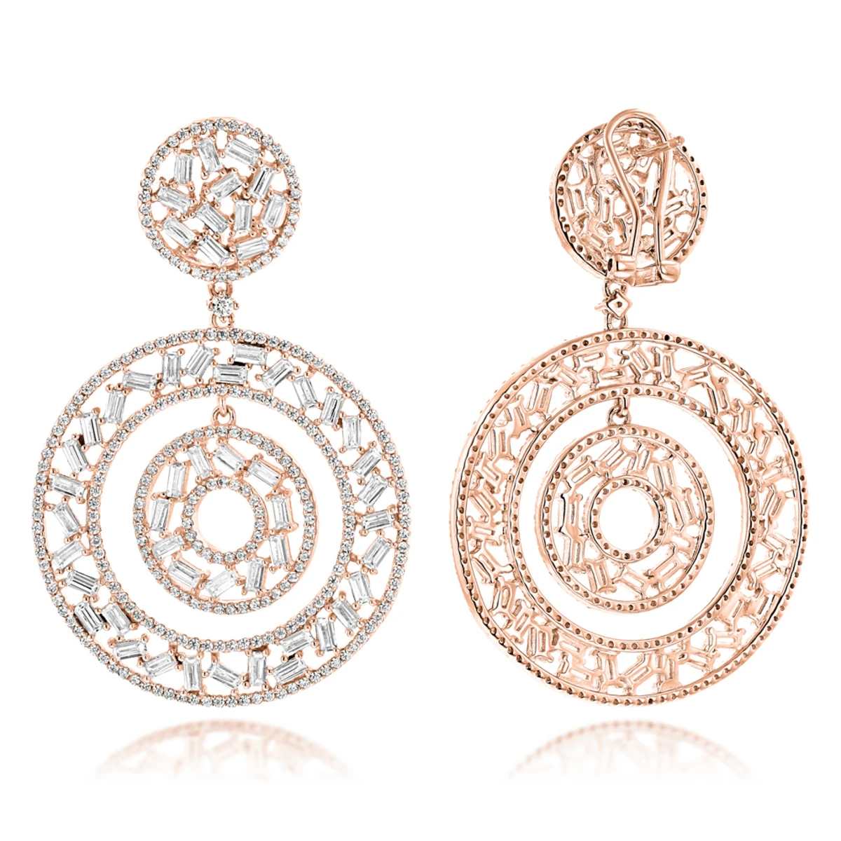 Unique 14K White Gold Designer Baguette Round Diamond Earrings For Women 7ct 5 Unique 14K White Gold Designer Baguette Round Diamond Earrings For Women 7ct - Image 3