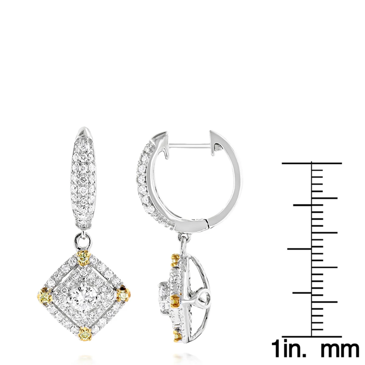 Unique 14K White Gold White And Yellow Diamond Earrings For Women Drop Design 8 Unique 14K White Gold White And Yellow Diamond Earrings For Women Drop Design - Image 6