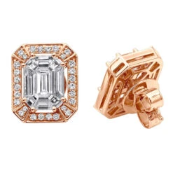 Unique 18K White Gold Emerald Cut Diamond Stud Earrings Halo Design 2.5ct 13 Unique 18K White Gold Emerald Cut Diamond Stud Earrings Halo Design 2.5ct -Invicta Jewelry Store unique 18k gold emerald cut diamond stud earrings halo design 25ct 803202 rose