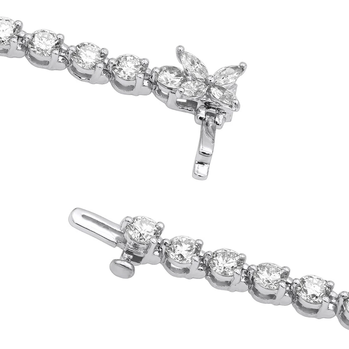 Unique 6 Carat VS Diamond Tennis Bracelet For Women 18K White Gold Flower Clasp 6 Unique 6 Carat VS Diamond Tennis Bracelet For Women 18K White Gold Flower Clasp - Image 4