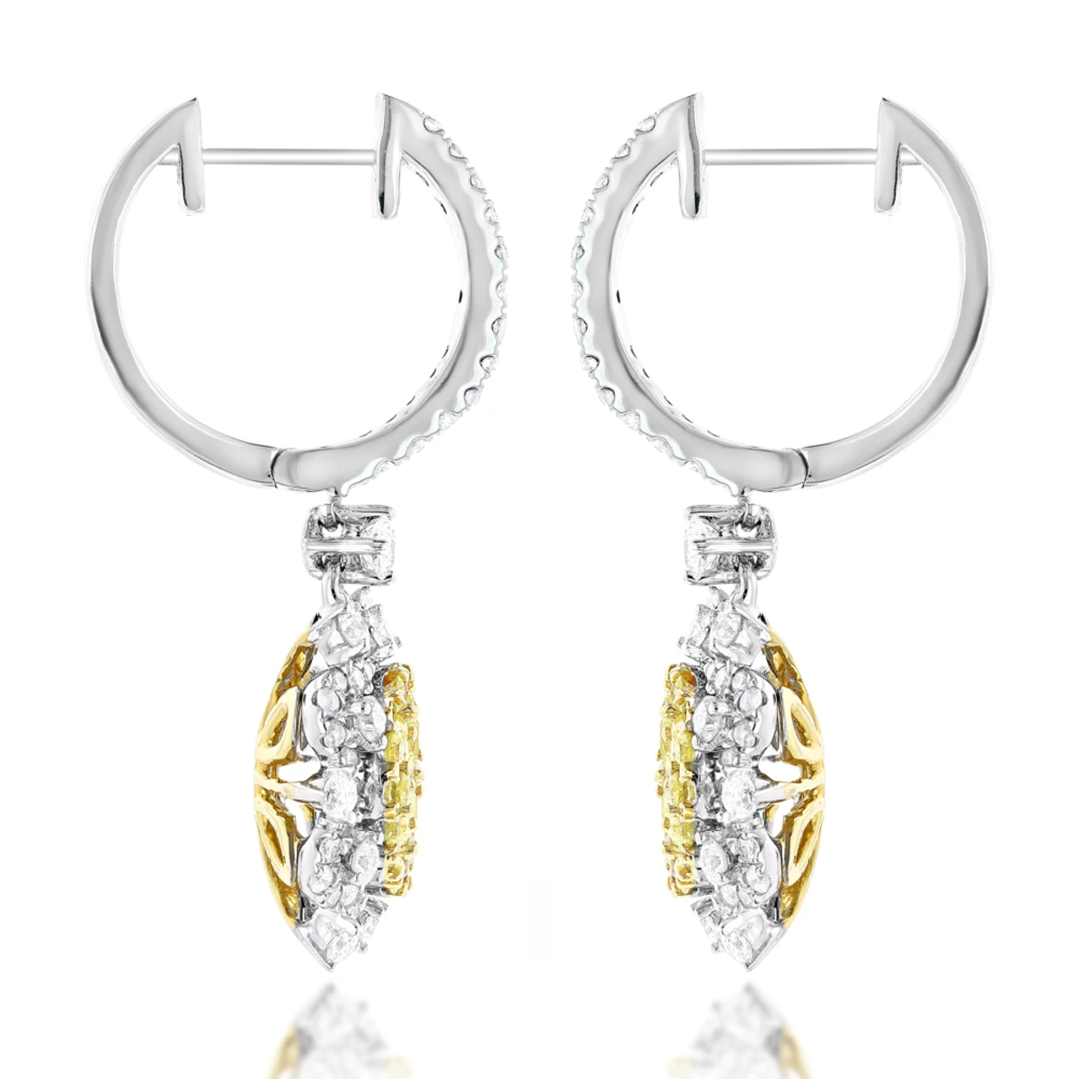 Unique Designer Ladies White Yellow Diamonds Flower Drop Earrings 14K White Gold 6 Unique Designer Ladies White Yellow Diamonds Flower Drop Earrings 14K White Gold - Image 4