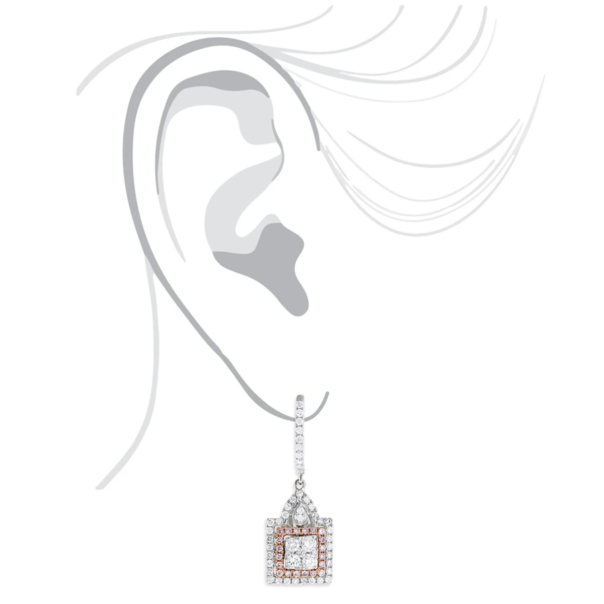 Unique Designer White And Pink Diamond Earrings For Women 14K Gold 1.75ct 7 Unique Designer White And Pink Diamond Earrings For Women 14K Gold 1.75ct - Image 5