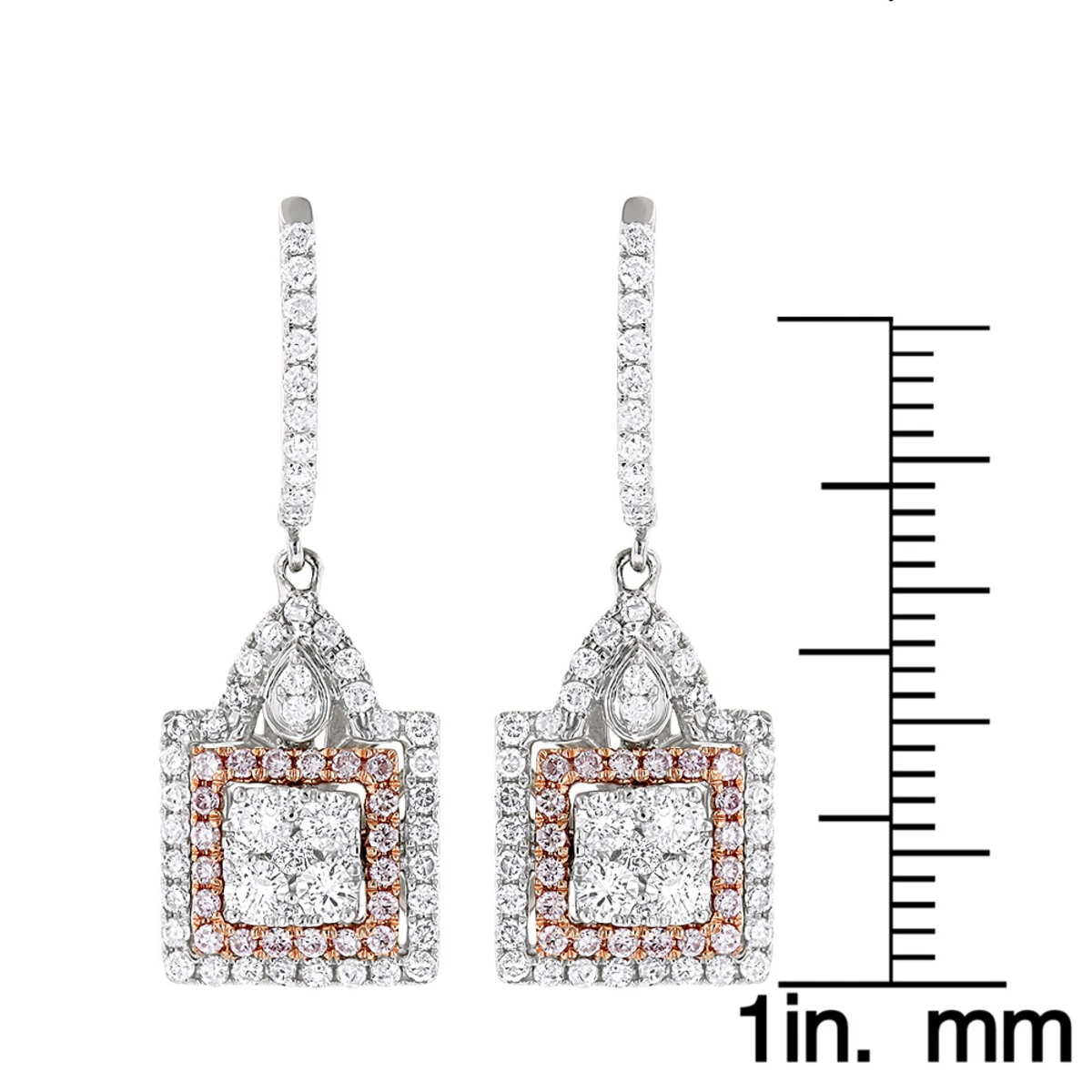 Unique Designer White And Pink Diamond Earrings For Women 14K Gold 1.75ct 8 Unique Designer White And Pink Diamond Earrings For Women 14K Gold 1.75ct - Image 6