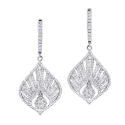 Unique Diamond Drop Earrings For Women 2.4ct 14K White Gold