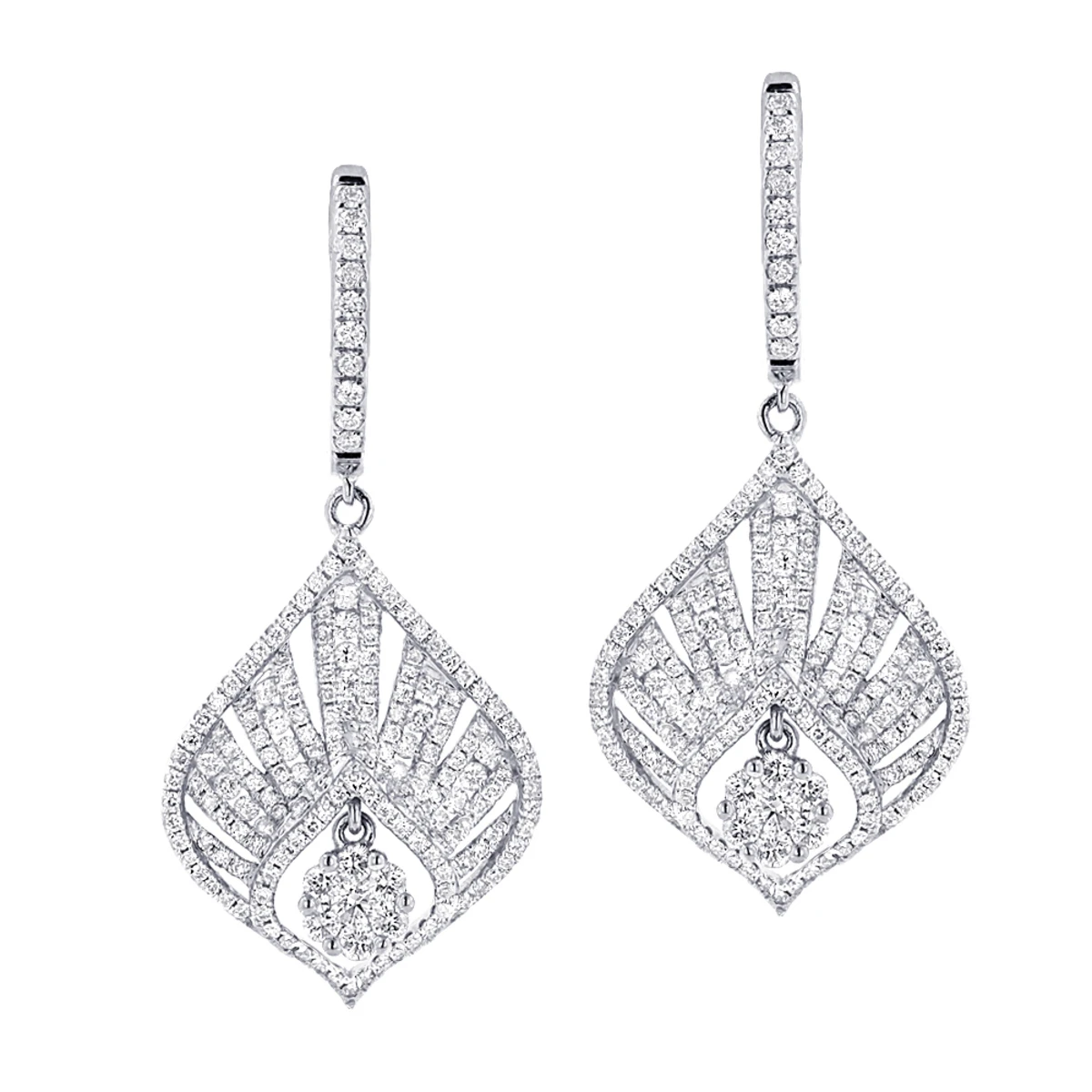 Unique Diamond Drop Earrings For Women 2.4ct 14K White Gold 3 Unique Diamond Drop Earrings For Women 2.4ct 14K White Gold
