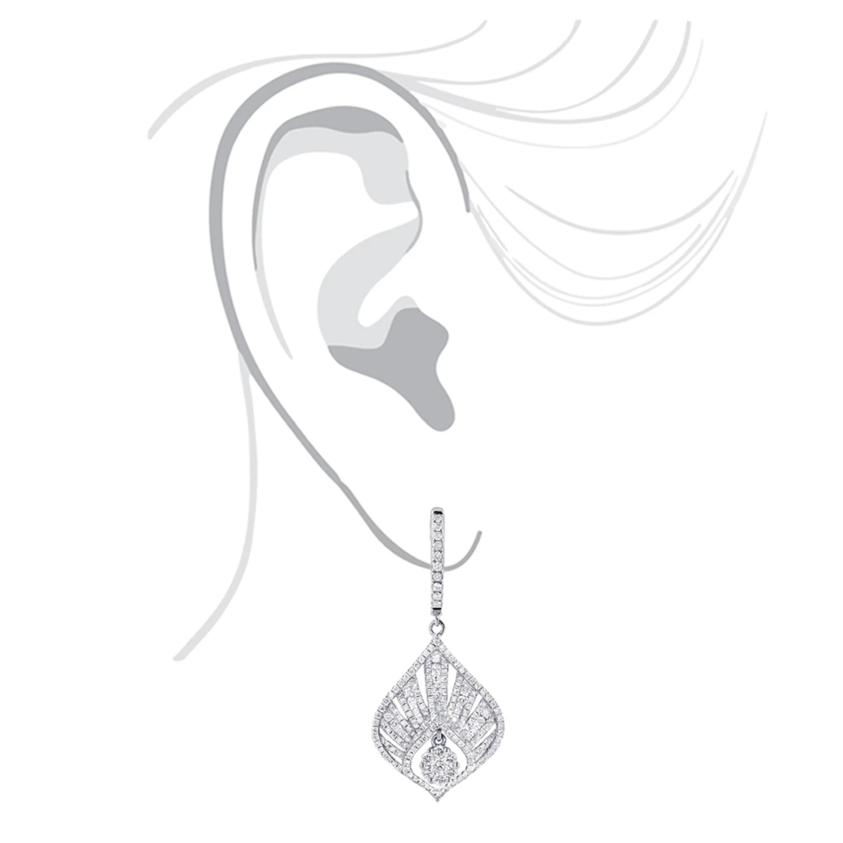 Unique Diamond Drop Earrings For Women 2.4ct 14K White Gold 5 Unique Diamond Drop Earrings For Women 2.4ct 14K White Gold - Image 3