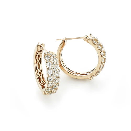 Unique 14K Yellow Gold Diamond Hoop Huggie Earrings 1.58ct 3 Unique 14K Yellow Gold Diamond Hoop Huggie Earrings 1.58ct