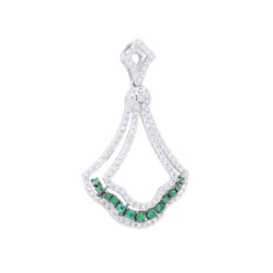 Unique Ladies 1.3 Carat Diamond And Emerald Pendant Necklace 14K White Gold