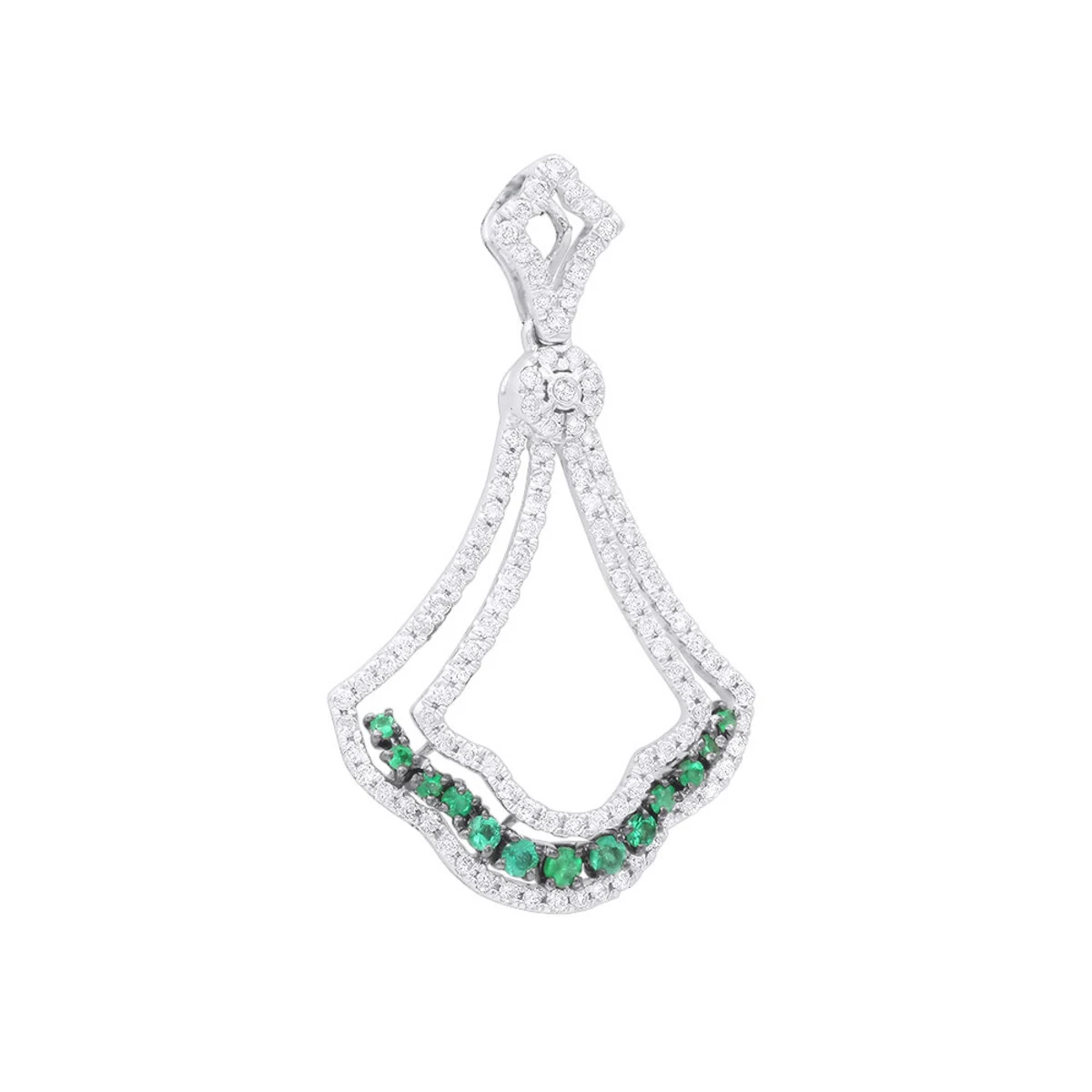 Unique Ladies 1.3 Carat Diamond And Emerald Pendant Necklace 14K White Gold 3 Unique Ladies 1.3 Carat Diamond And Emerald Pendant Necklace 14K White Gold