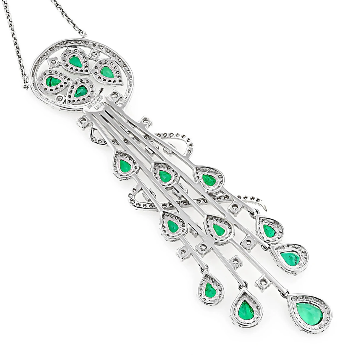 Unique Ladies Peridot Diamond Chandelier Teardrop Necklace 18K White Gold 3ct 6 Unique Ladies Peridot Diamond Chandelier Teardrop Necklace 18K White Gold 3ct - Image 4