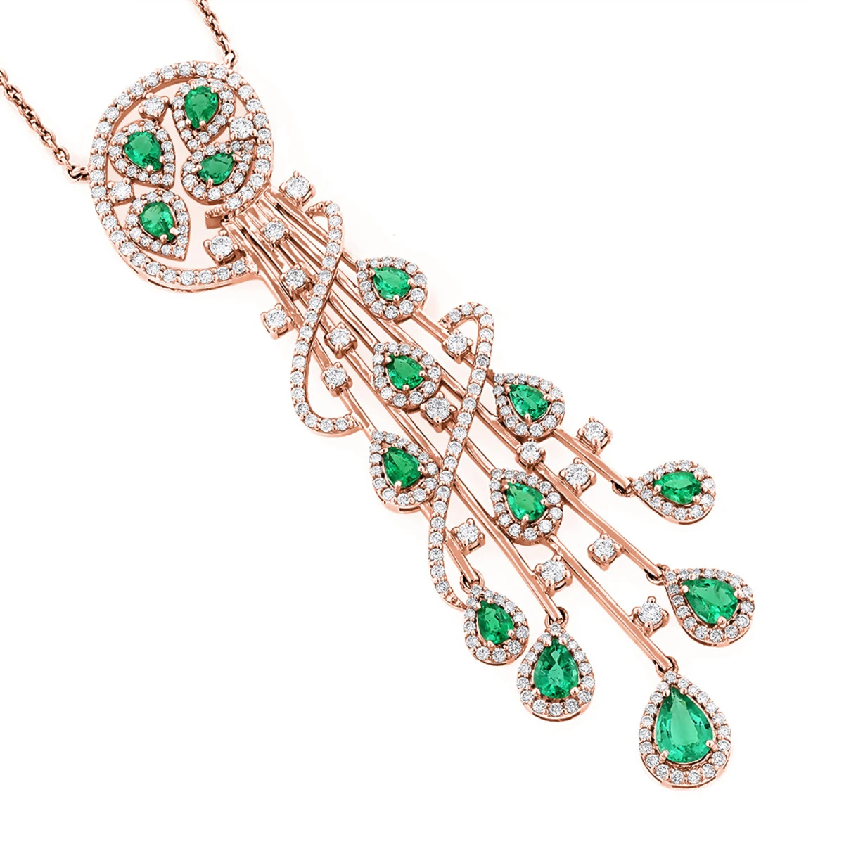 Unique Ladies Peridot Diamond Chandelier Teardrop Necklace 18K White Gold 3ct 5 Unique Ladies Peridot Diamond Chandelier Teardrop Necklace 18K White Gold 3ct - Image 3