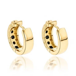 Unique Small Diamond Hoop Earring: Black Diamond Huggies 14K Yellow Gold 0.85ct -Invicta Jewelry Store unique small diamond hoop earring black diamond huggies in 14k gold 085ct backye