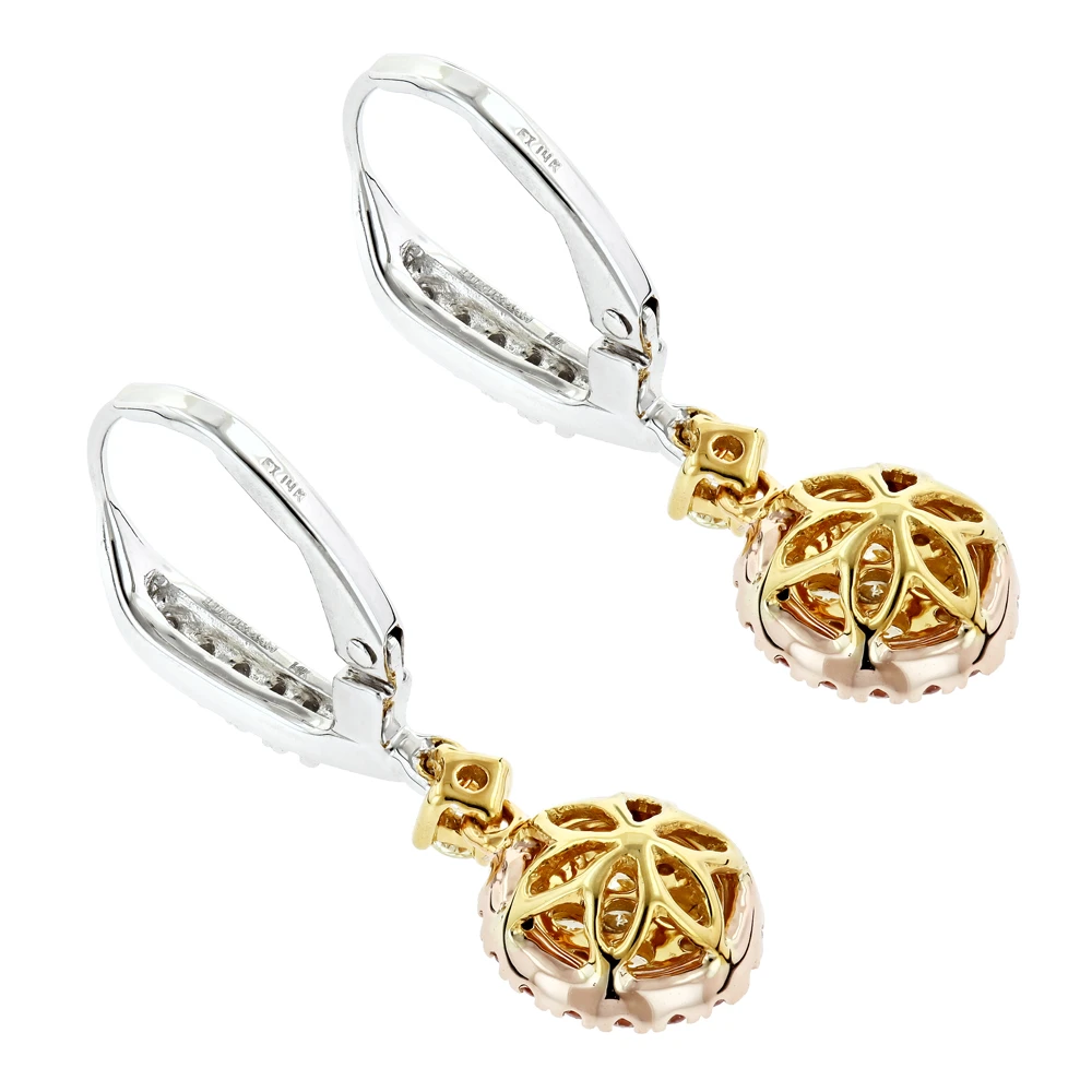 Unique White Yellow Pink Diamond Drop Earrings For Women 1 Carat 14K White Gold 4 Unique White Yellow Pink Diamond Drop Earrings For Women 1 Carat 14K White Gold - Image 2