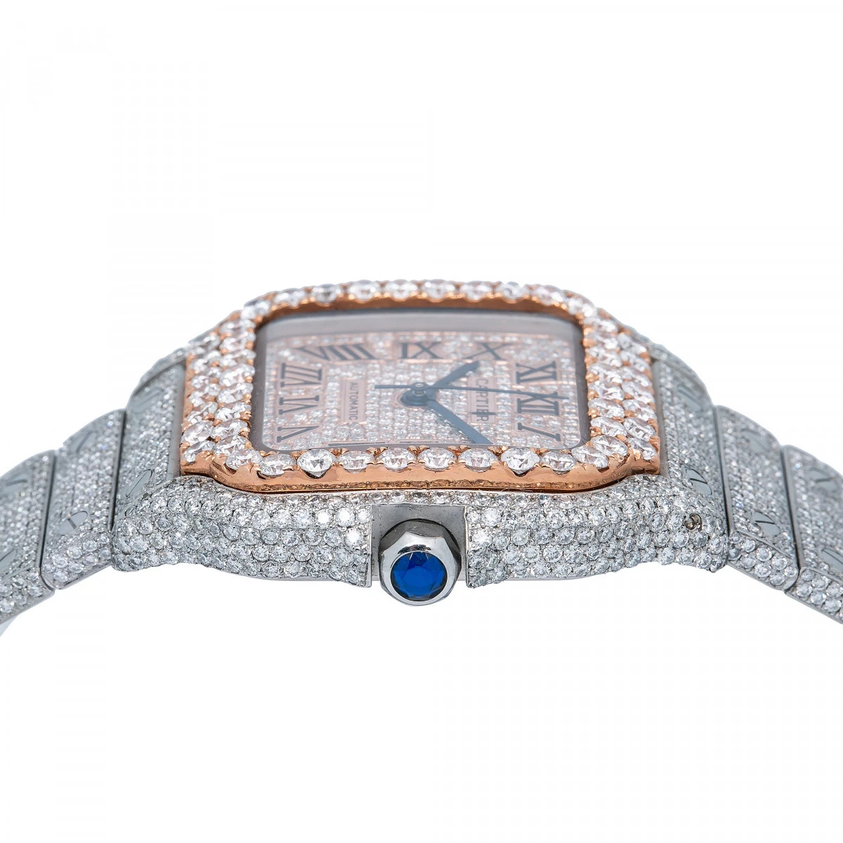 Unisex Diamond Watch Cartier Santos De Cartier 35mm Rose Dial 5 Unisex Diamond Watch Cartier Santos De Cartier 35mm Rose Dial - Image 3