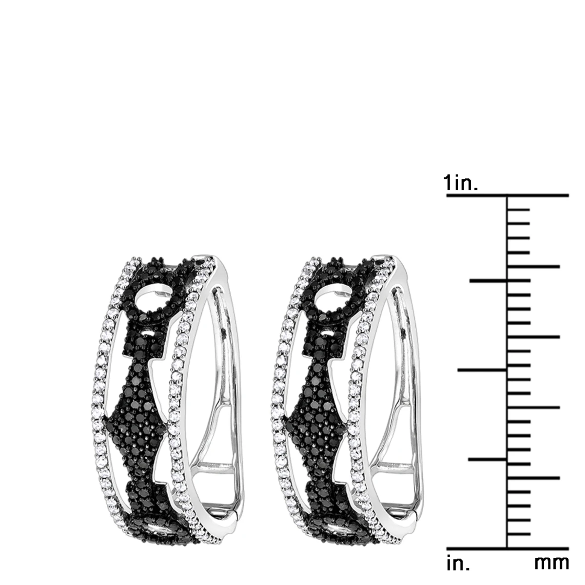 White And Black Diamond Hoop Earrings 0.9 Ct 14K White Gold 7 White And Black Diamond Hoop Earrings 0.9 Ct 14K White Gold - Image 5