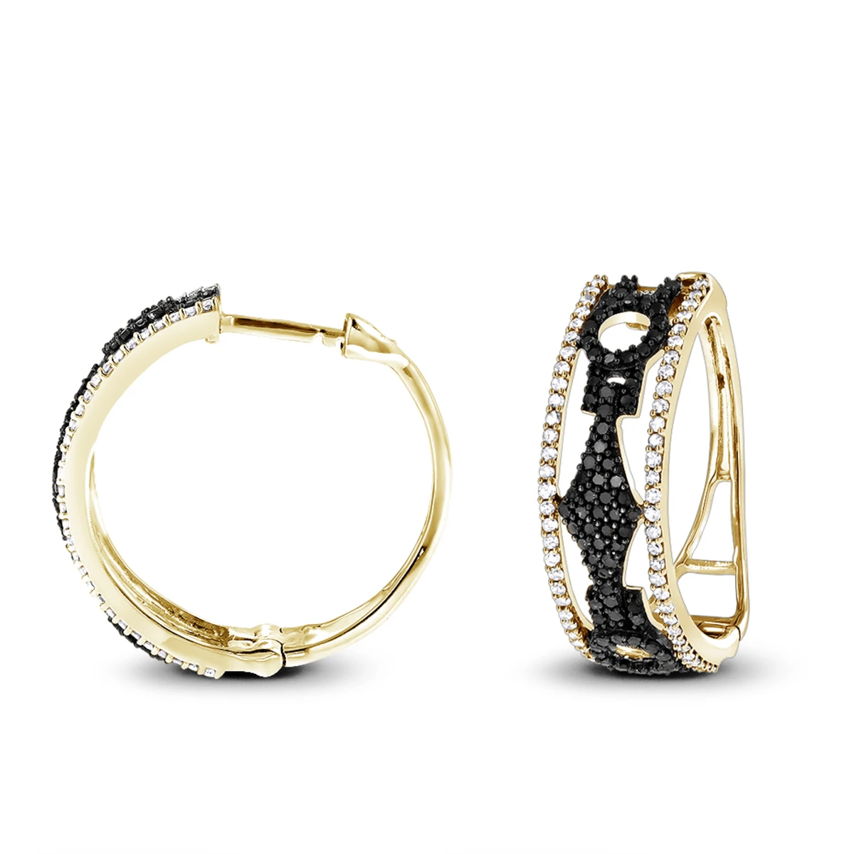 White And Black Diamond Hoop Earrings 0.9 Ct 14K White Gold 4 White And Black Diamond Hoop Earrings 0.9 Ct 14K White Gold - Image 2