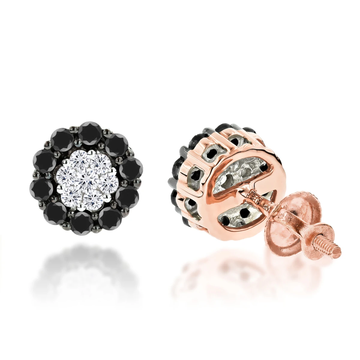 White Black Diamond Earrings 0.6ct 14K Yellow Gold Studs 5 White Black Diamond Earrings 0.6ct 14K Yellow Gold Studs - Image 3