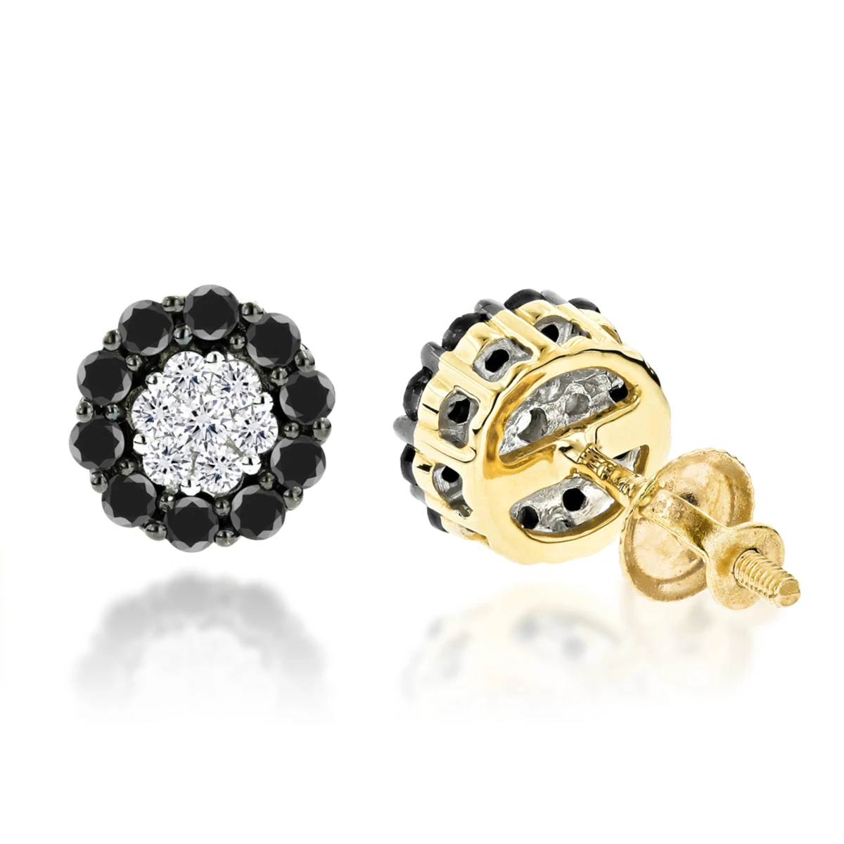 White Black Diamond Earrings 0.6ct 14K Yellow Gold Studs 3 White Black Diamond Earrings 0.6ct 14K Yellow Gold Studs