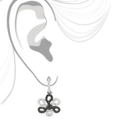 White Black Diamond Flower Earrings 0.51ct 14K White Gold -Invicta Jewelry Store white black diamond flower earrings 051ct 14k gold 3