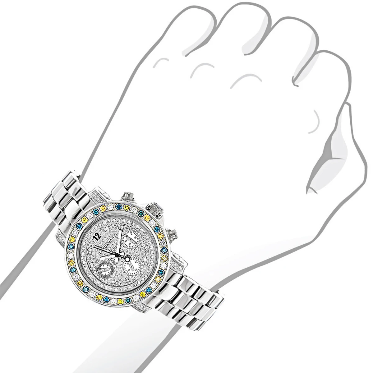 White Blue Yellow Diamond Watch By LUXURMAN 2.75ct Ladies 5 White Blue Yellow Diamond Watch By LUXURMAN 2.75ct Ladies - Image 3