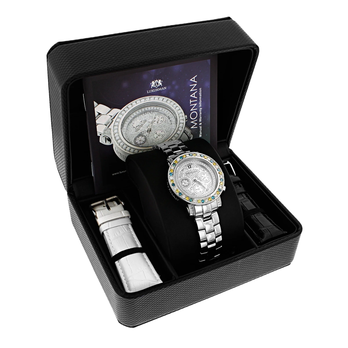 White Blue Yellow Diamond Watch By LUXURMAN 2.75ct Ladies 6 White Blue Yellow Diamond Watch By LUXURMAN 2.75ct Ladies - Image 4