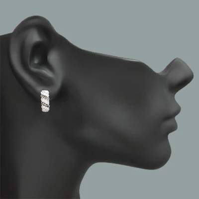 White And Champaign Diamond Hoop Huggie Earrings 0.47ct 14K White Gold 5 White And Champaign Diamond Hoop Huggie Earrings 0.47ct 14K White Gold - Image 3