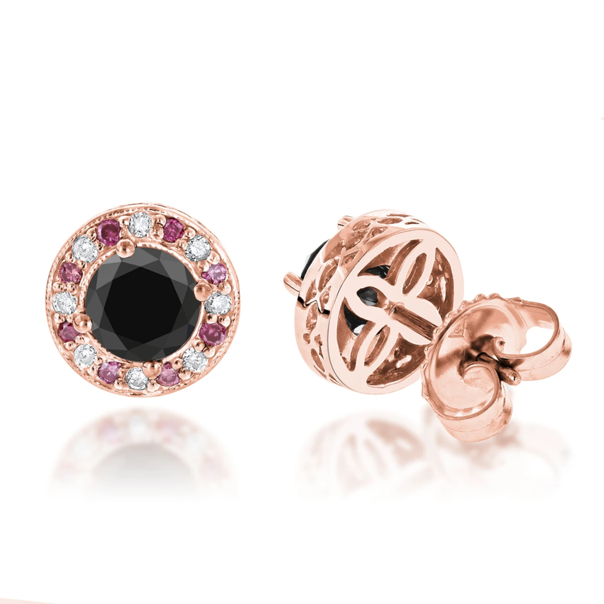 White Pink And Black Diamond Stud Earrings 2.2ct 14K White Gold 5 White Pink And Black Diamond Stud Earrings 2.2ct 14K White Gold - Image 3