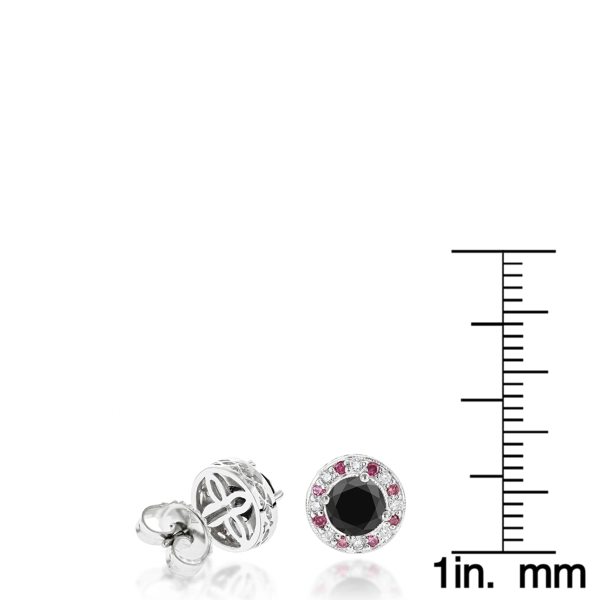 White Pink And Black Diamond Stud Earrings 2.2ct 14K White Gold 8 White Pink And Black Diamond Stud Earrings 2.2ct 14K White Gold - Image 6