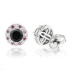 White Pink And Black Diamond Stud Earrings 2.2ct 14K White Gold