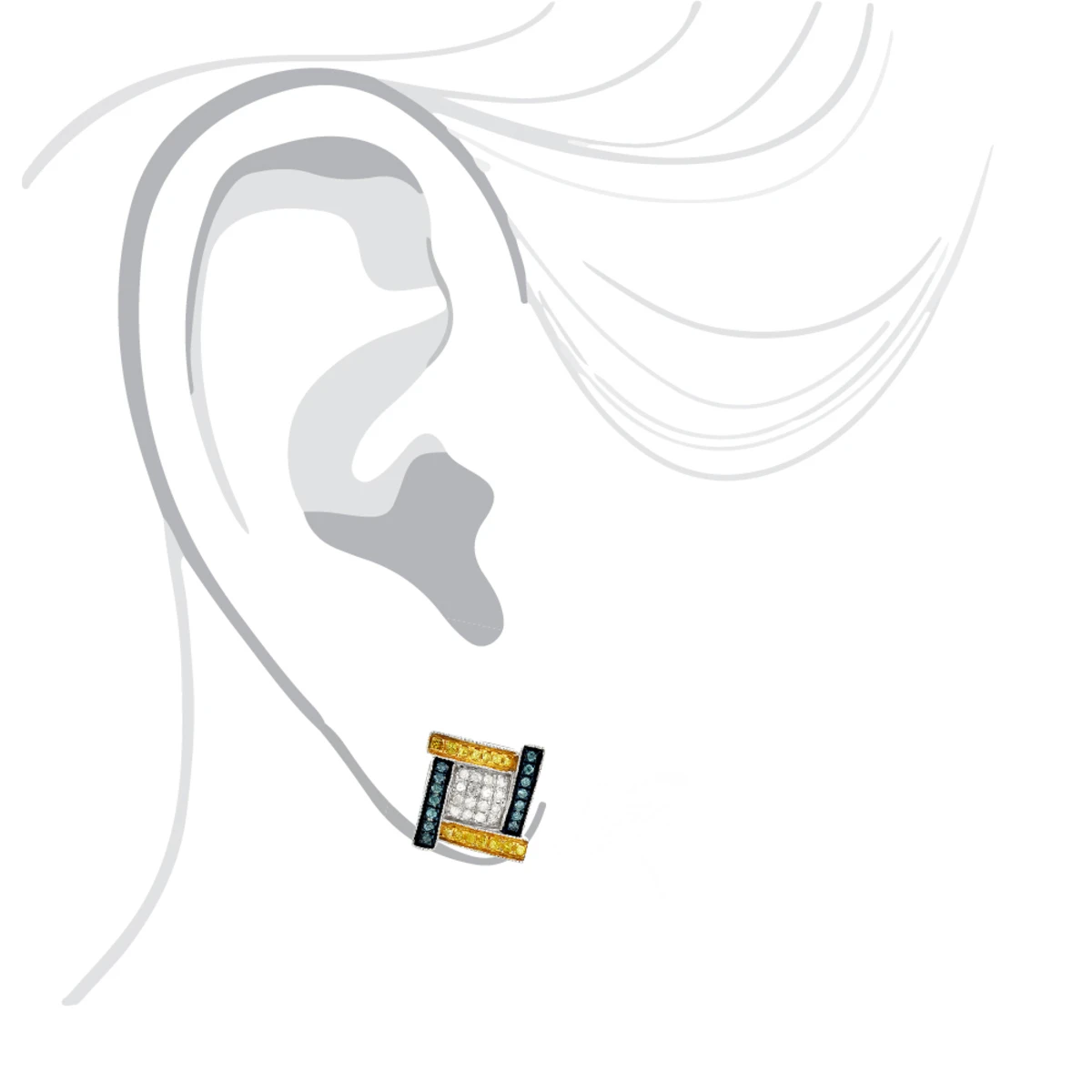 White Yellow Blue Diamond Earrings 0.5ct 10K White Gold 7 White Yellow Blue Diamond Earrings 0.5ct 10K White Gold - Image 5