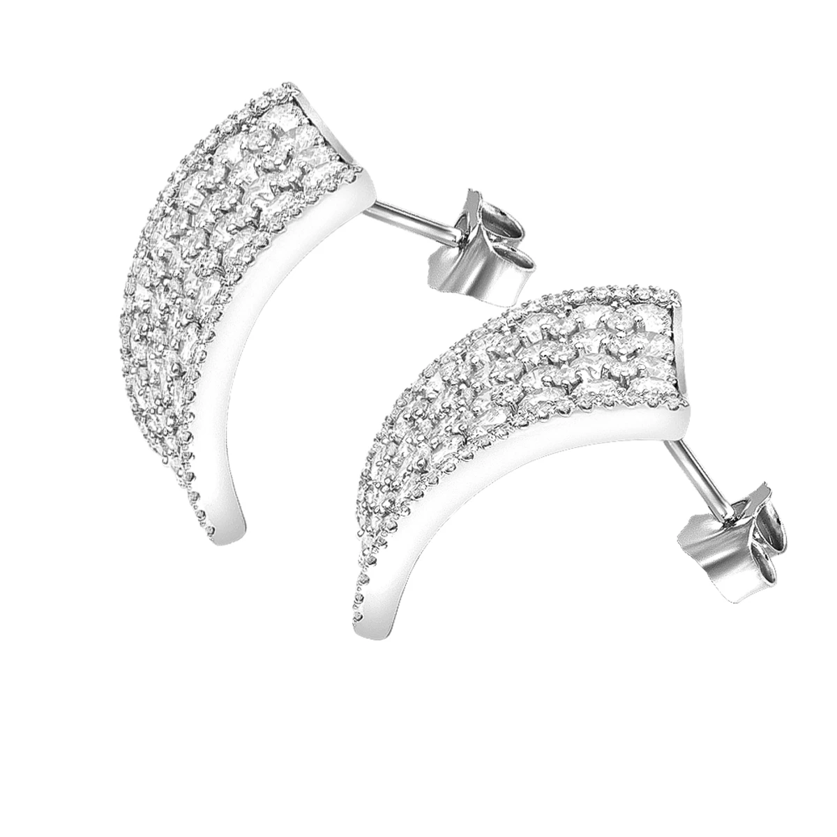 Wide 14K White Gold Designer Quarter Hoop Cluster Diamond Earrings Women's 3.25ct 6 Wide 14K White Gold Designer Quarter Hoop Cluster Diamond Earrings Women's 3.25ct - Image 4