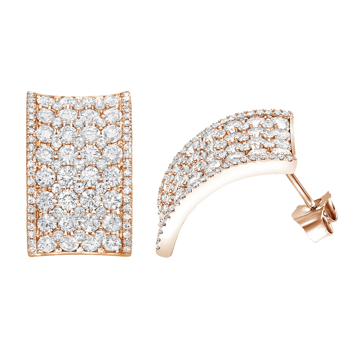 Wide 14K White Gold Designer Quarter Hoop Cluster Diamond Earrings Women's 3.25ct 5 Wide 14K White Gold Designer Quarter Hoop Cluster Diamond Earrings Women's 3.25ct - Image 3