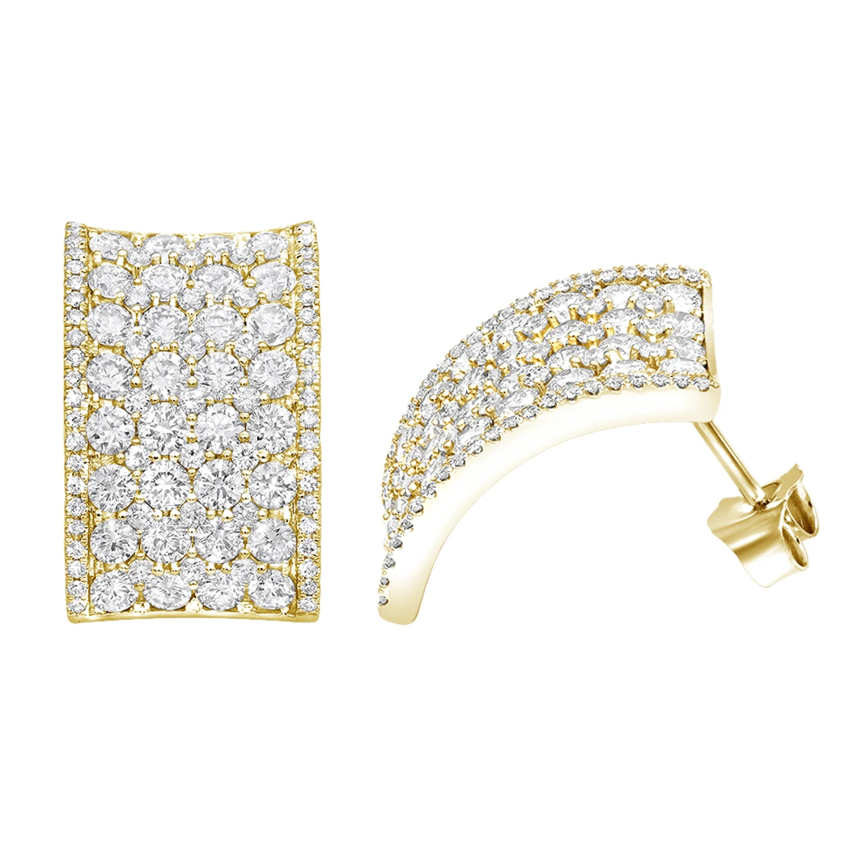 Wide 14K White Gold Designer Quarter Hoop Cluster Diamond Earrings Women's 3.25ct 4 Wide 14K White Gold Designer Quarter Hoop Cluster Diamond Earrings Women's 3.25ct - Image 2