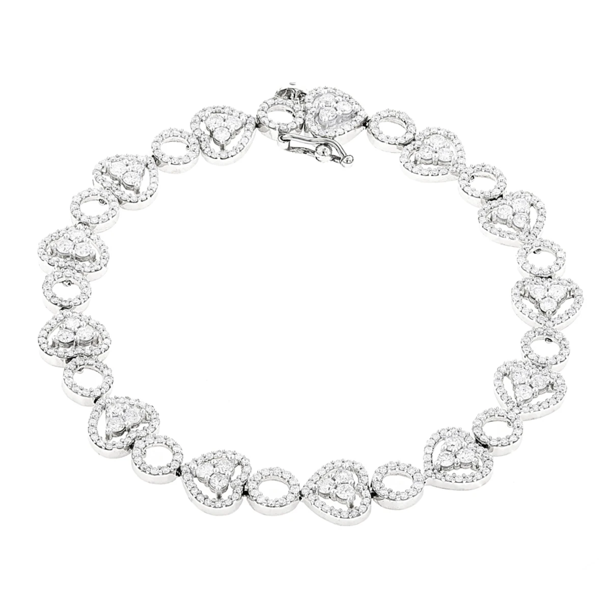 Women's 14K White Gold Designer Diamond Heart Bracelet 4.35ct 3 Women's 14K White Gold Designer Diamond Heart Bracelet 4.35ct