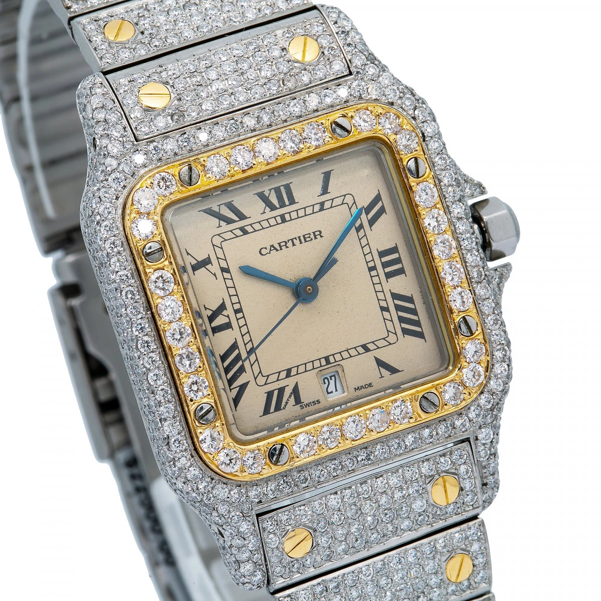 Women's Diamond Watch Cartier Santos De Cartier 18K Gold Champagne Dial 5 Women's Diamond Watch Cartier Santos De Cartier 18K Gold Champagne Dial - Image 3