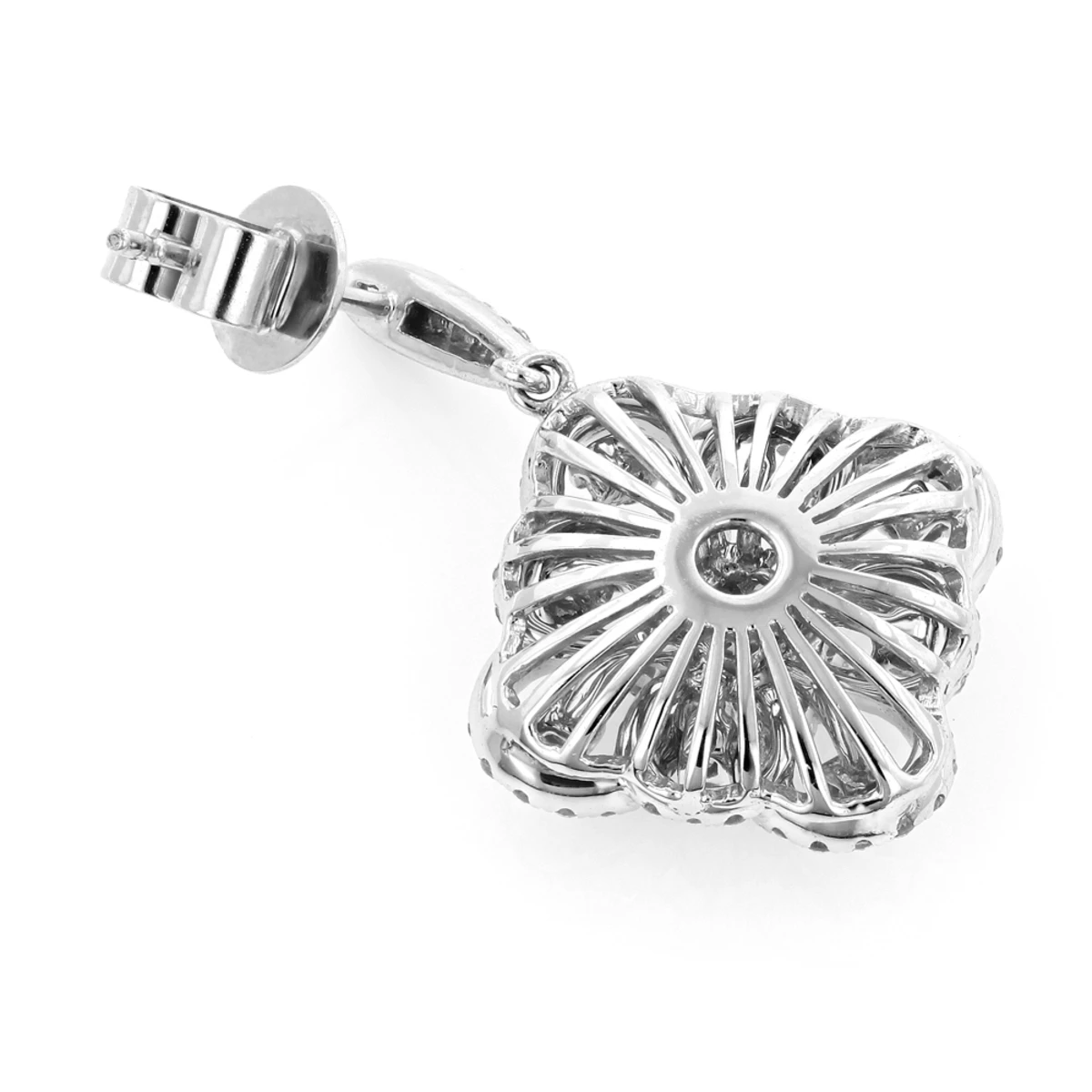 Women's Flower Diamond Dangle Earrings 1.8ct 14K White Gold 6 Women's Flower Diamond Dangle Earrings 1.8ct 14K White Gold - Image 4