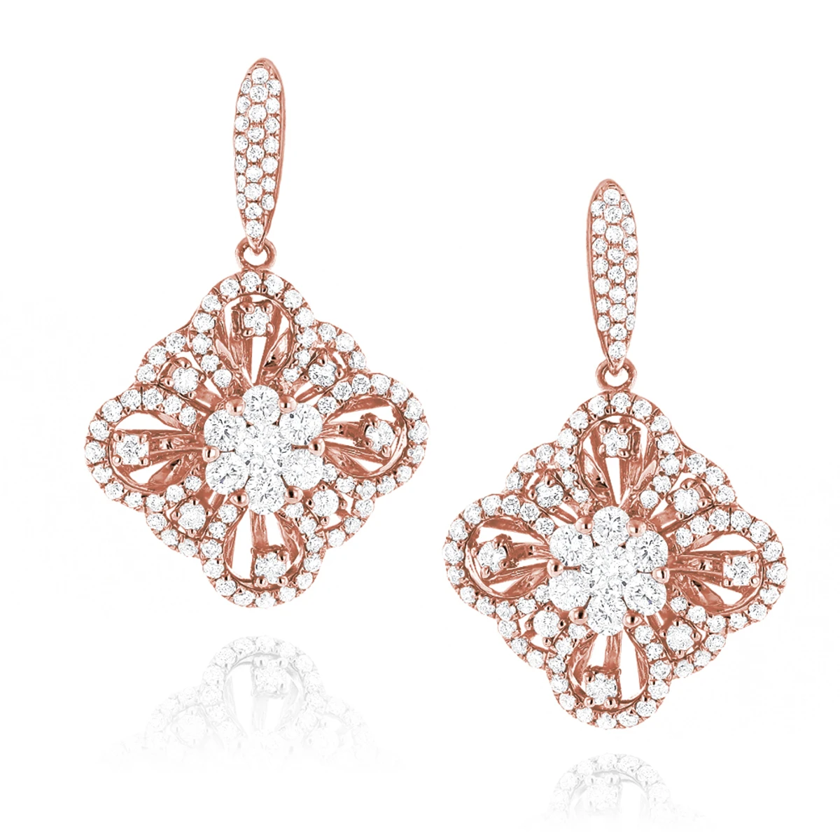 Women's Flower Diamond Dangle Earrings 1.8ct 14K White Gold 5 Women's Flower Diamond Dangle Earrings 1.8ct 14K White Gold - Image 3