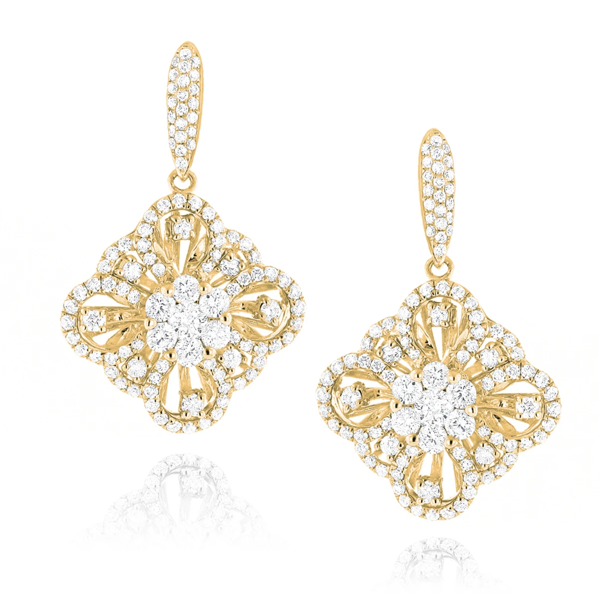 Women's Flower Diamond Dangle Earrings 1.8ct 14K White Gold 4 Women's Flower Diamond Dangle Earrings 1.8ct 14K White Gold - Image 2